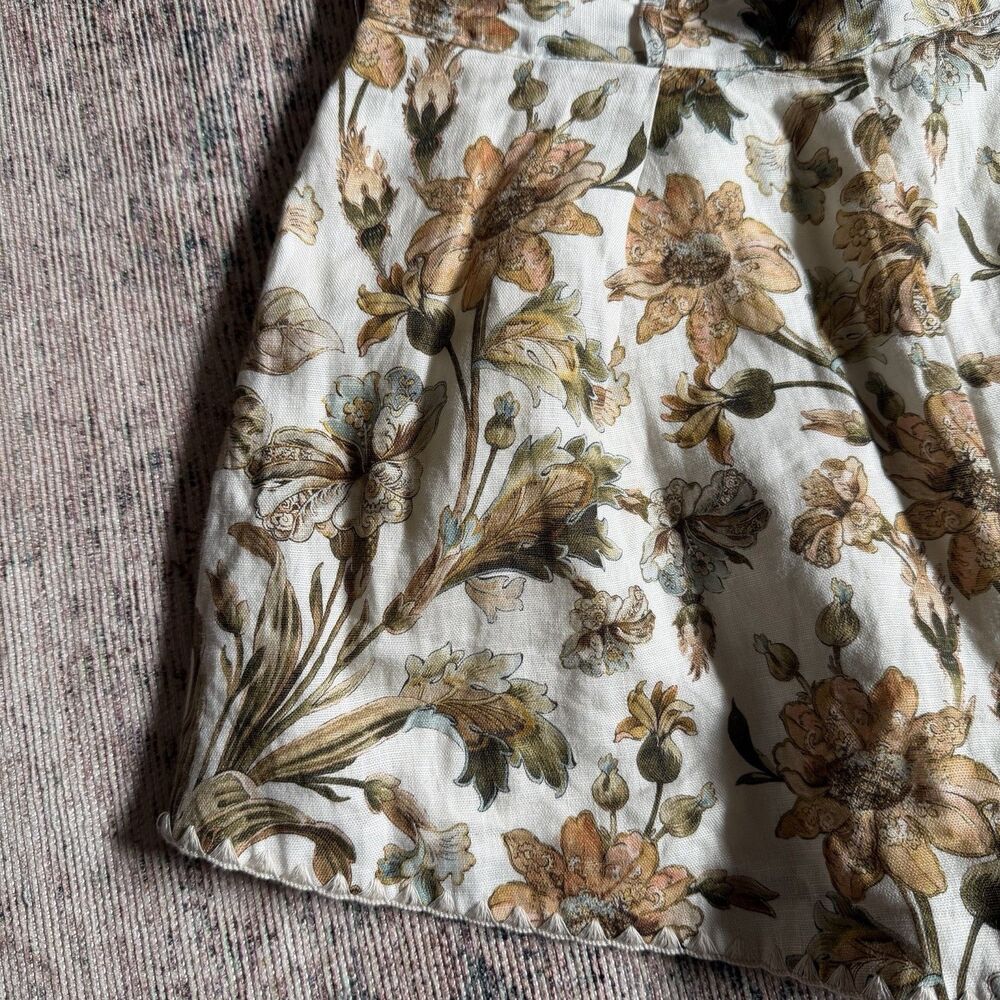 Zimmerman CHINTZ TUCK SHORT Linen Crème Floral Shorts Beige Brown (No Belt) US 8 - Picture 6 of 16
